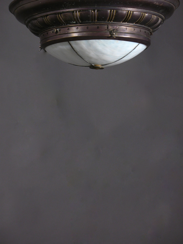 Leaded Glass Flush Chandelier w/ Dental Detail